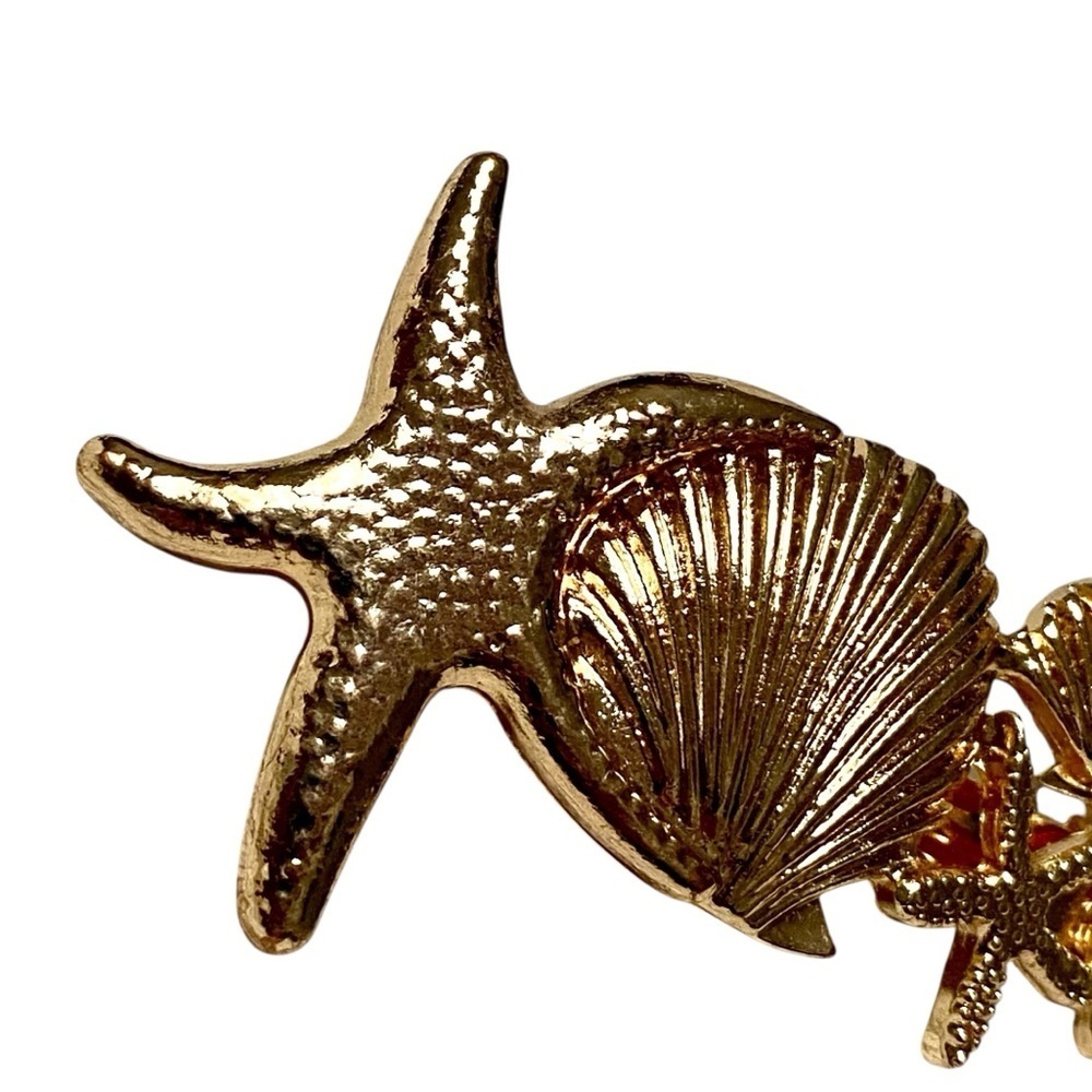 Gold Seashell Starfish Hair Clip Barrette Coastal Beach Nautical Accessory - Picture 2 of 5